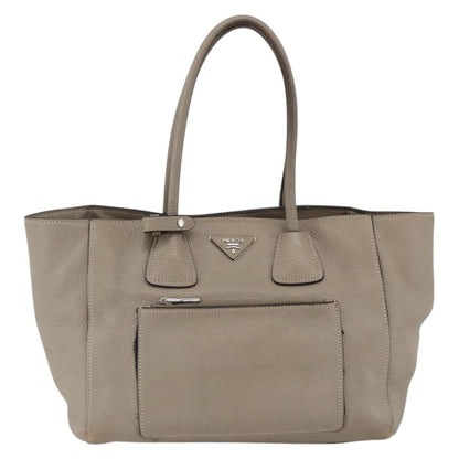 Prada PRADA Tote Bag Leather Gray Silver Authentic ka3597