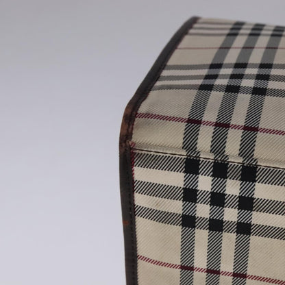 Burberry BURBERRY Nova Check Hand Bag Canvas Leather Beige Brown Silver Authentic 112330