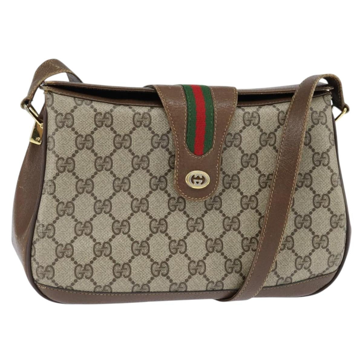 Gucci GUCCI GG Supreme Web Sherry Line Bag PVC Beige Gold 116 02 076 Authentic 148812