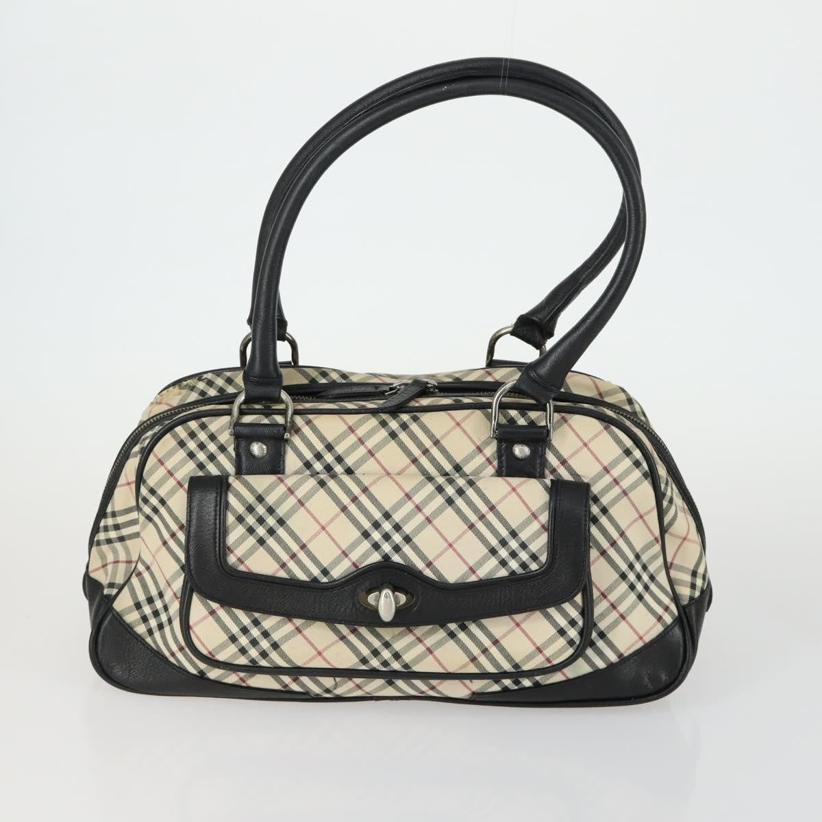 Burberry BURBERRY Nova Check Boston Bag Canvas Leather 2 Set Beige Authentic bs31977