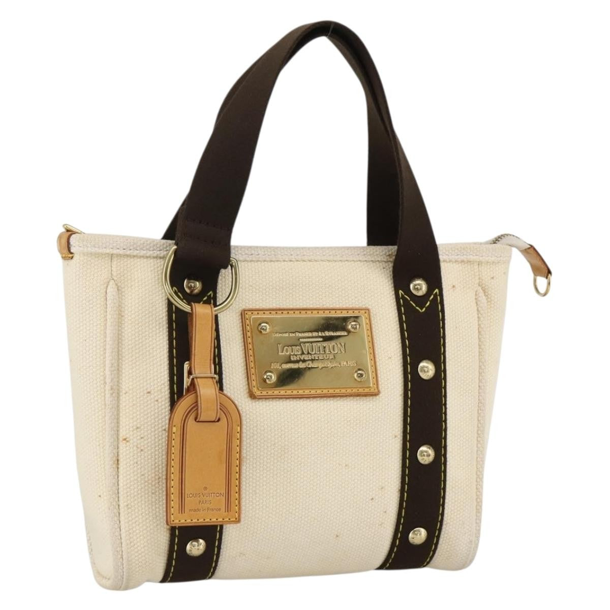 Louis Vuitton LOUIS VUITTON Antigua Cabas PM Hand Bag Black Beige M40039 LV Authentic BA11190