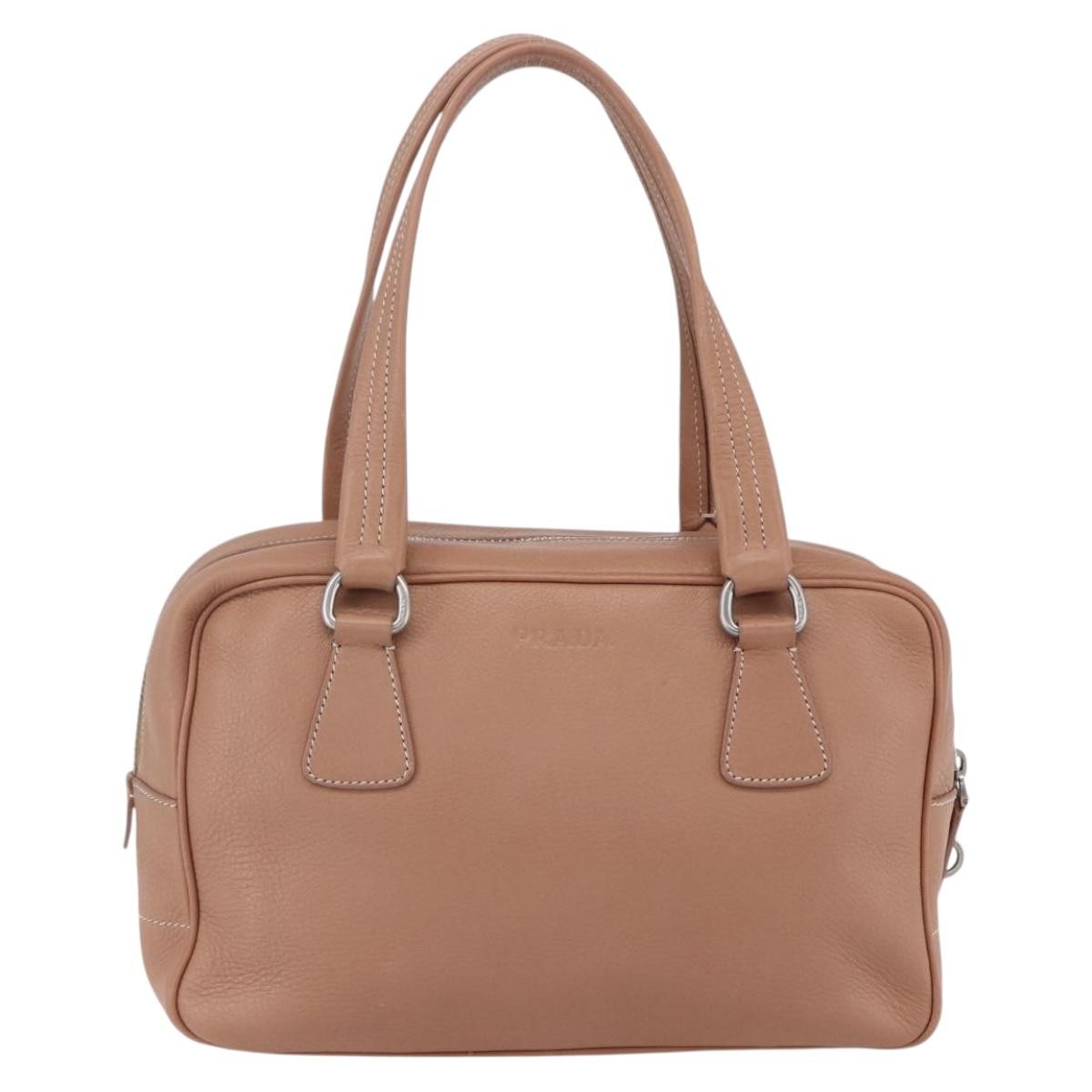 Prada PRADA Hand Bag Leather Silver Beige Authentic ka117