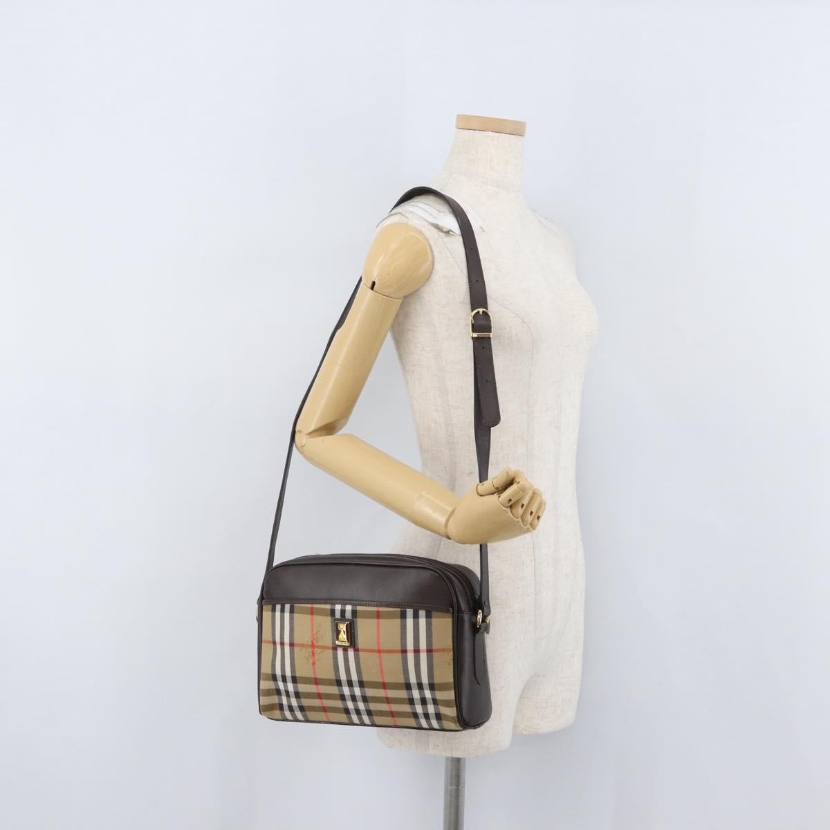 Burberrys Burberrys Nova Check Shoulder Bag Canvas Beige Gold Authentic 172933