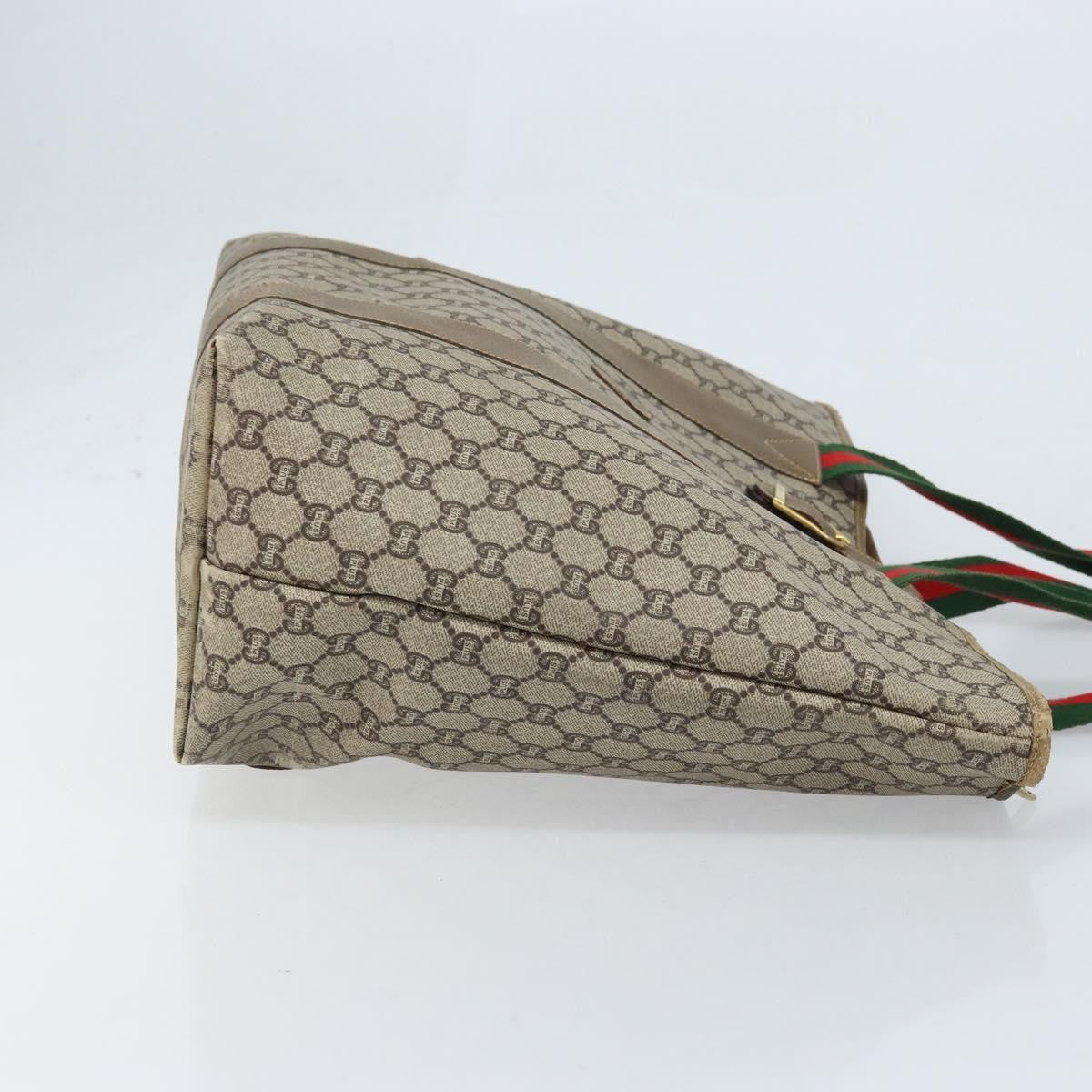 Gucci GUCCI GG Plus Supreme Web Sherry Line Tote Bag PVC Beige Gold Authentic ep13405