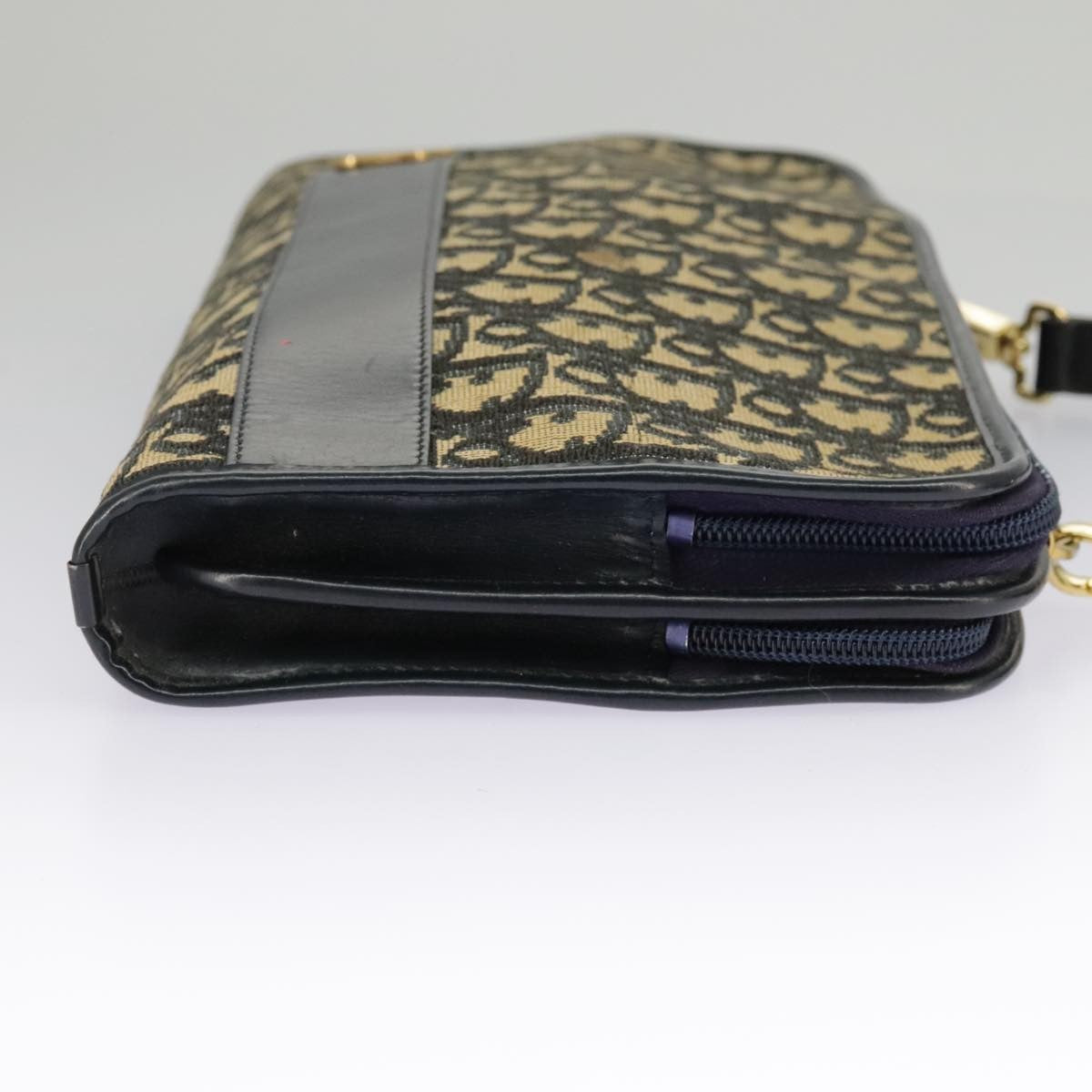 Dior Christian Dior Trotter Canvas Shoulder Bag Navy Gold Authentic 98475
