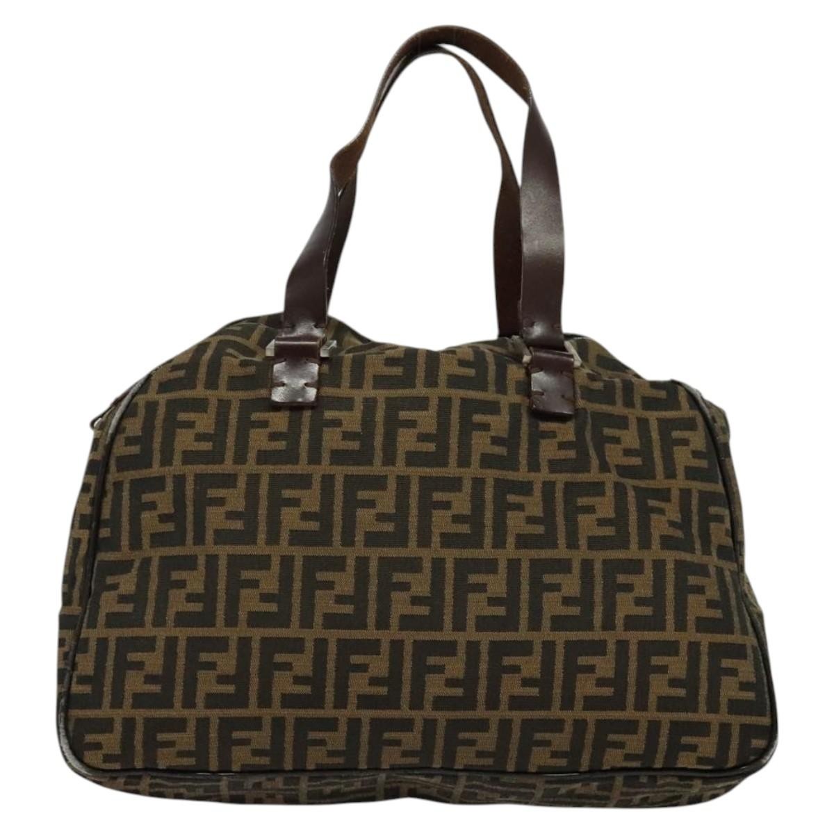 Fendi FENDI Zucca Canvas Hand Bag Black Brown Authentic ar13658