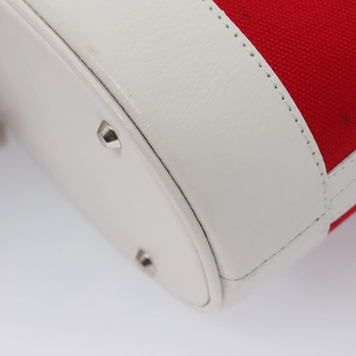 Burberry BURBERRY Blue Label Hand Bag Canvas Leather Red White Silver Authentic 113132
