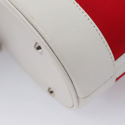 Burberry BURBERRY Blue Label Hand Bag Canvas Leather Red White Silver Authentic 113132