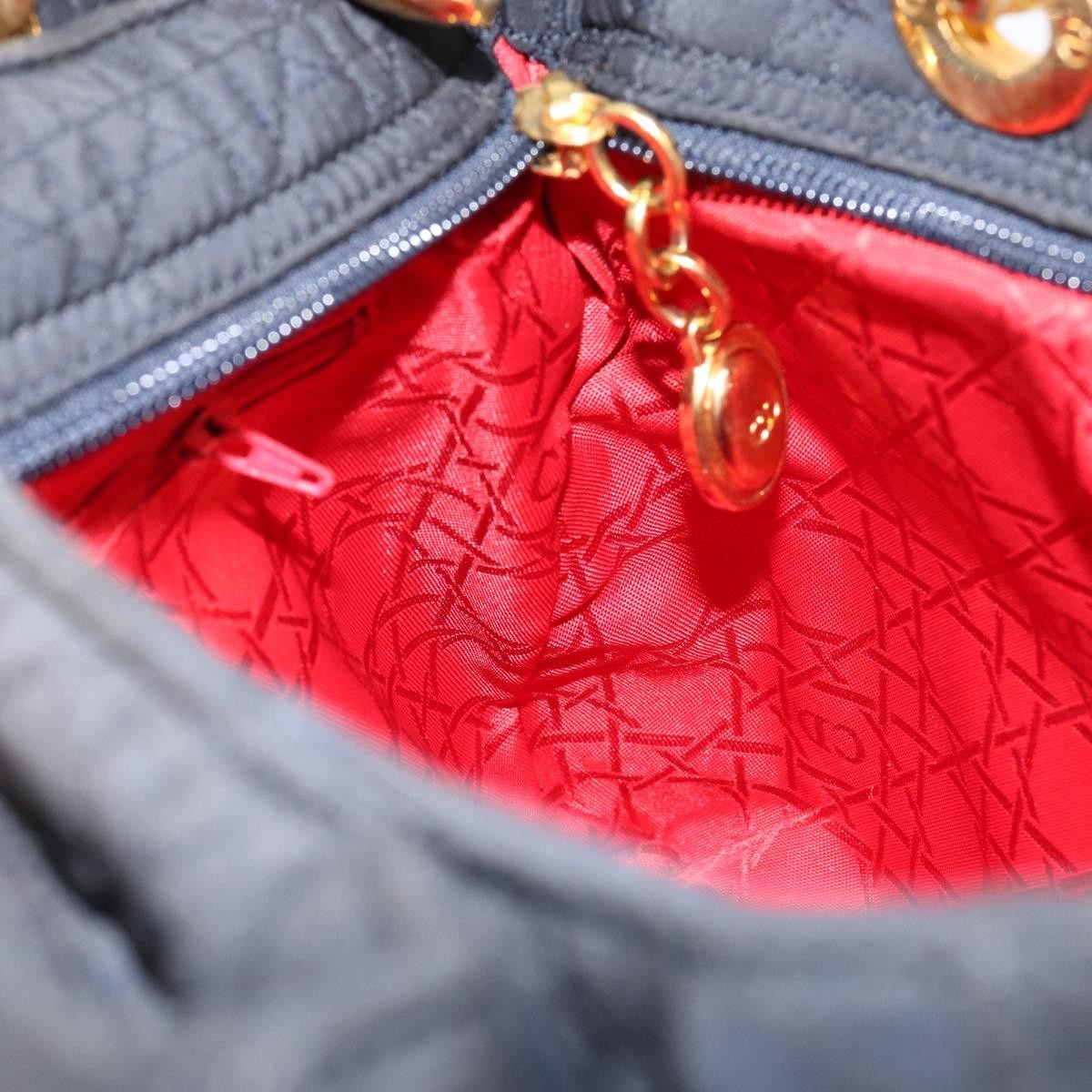 Dior Christian Dior Canage Hand Bag Nylon Navy Gold Authentic gh1098