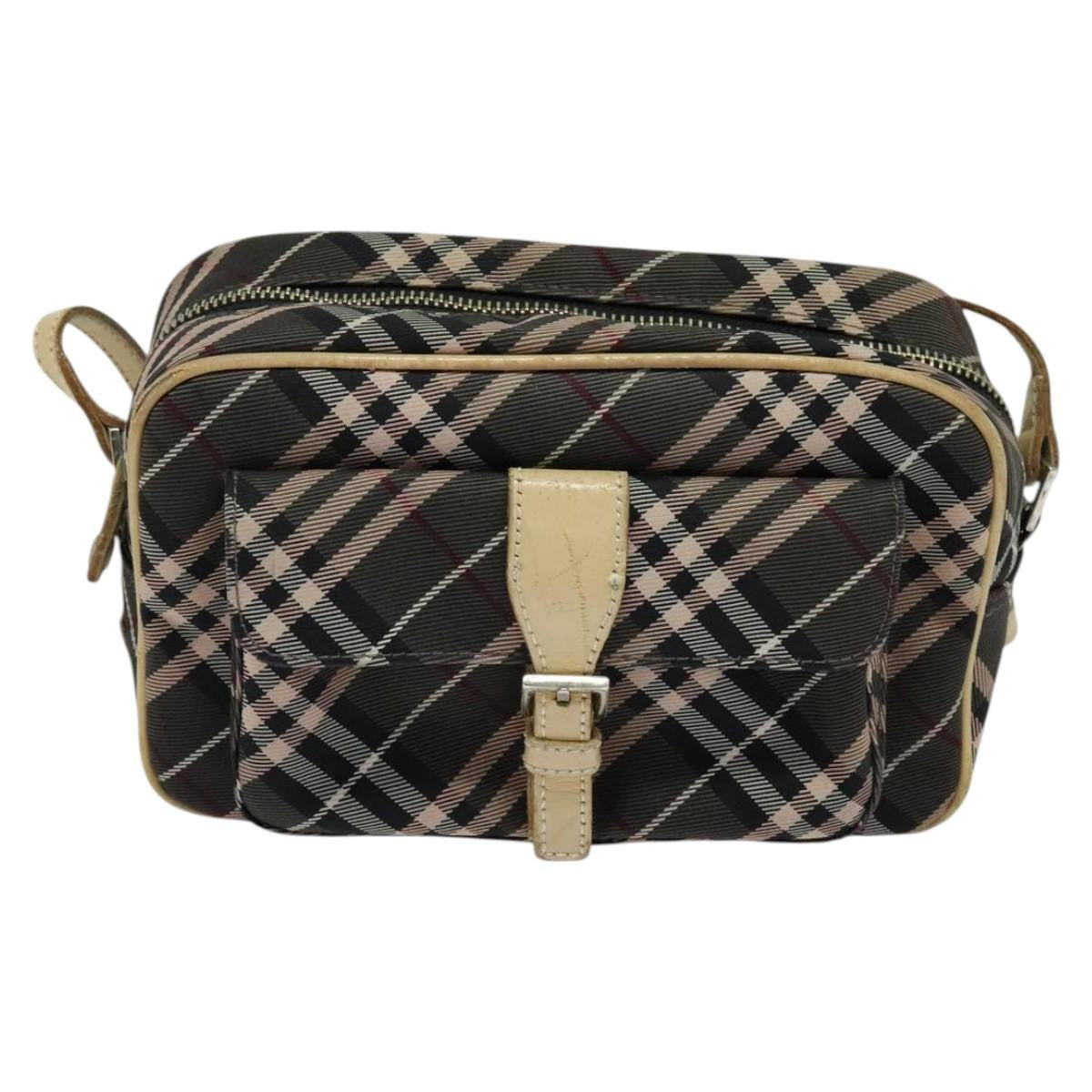 Burberry BURBERRY Nova Check Blue Label Shoulder Bag Nylon Brown Silver Authentic ti3061