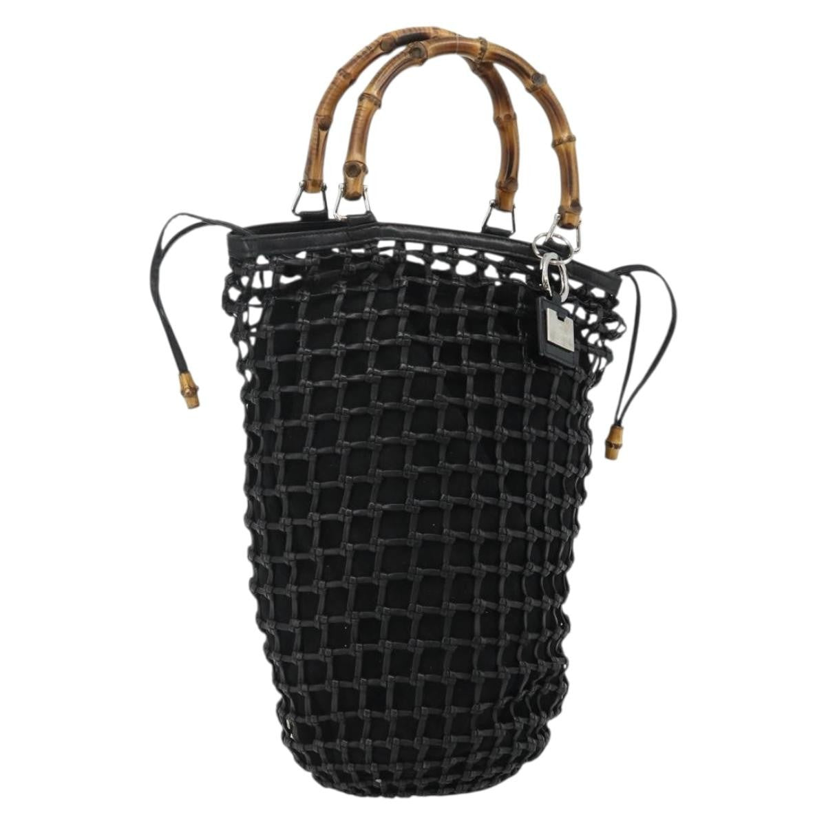 Gucci GUCCI Bamboo Hand Bag Leather Black Silver 000 1046 0542 Authentic 177859