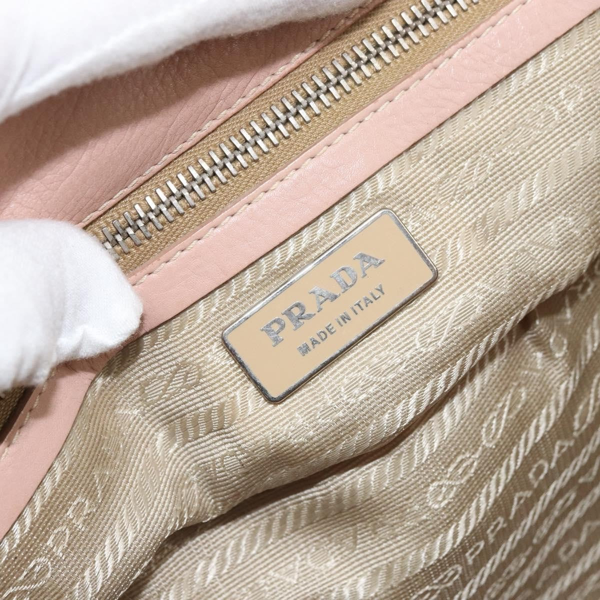 Prada PRADA Tote Bag Nylon Leather Beige Silver Authentic ep12684