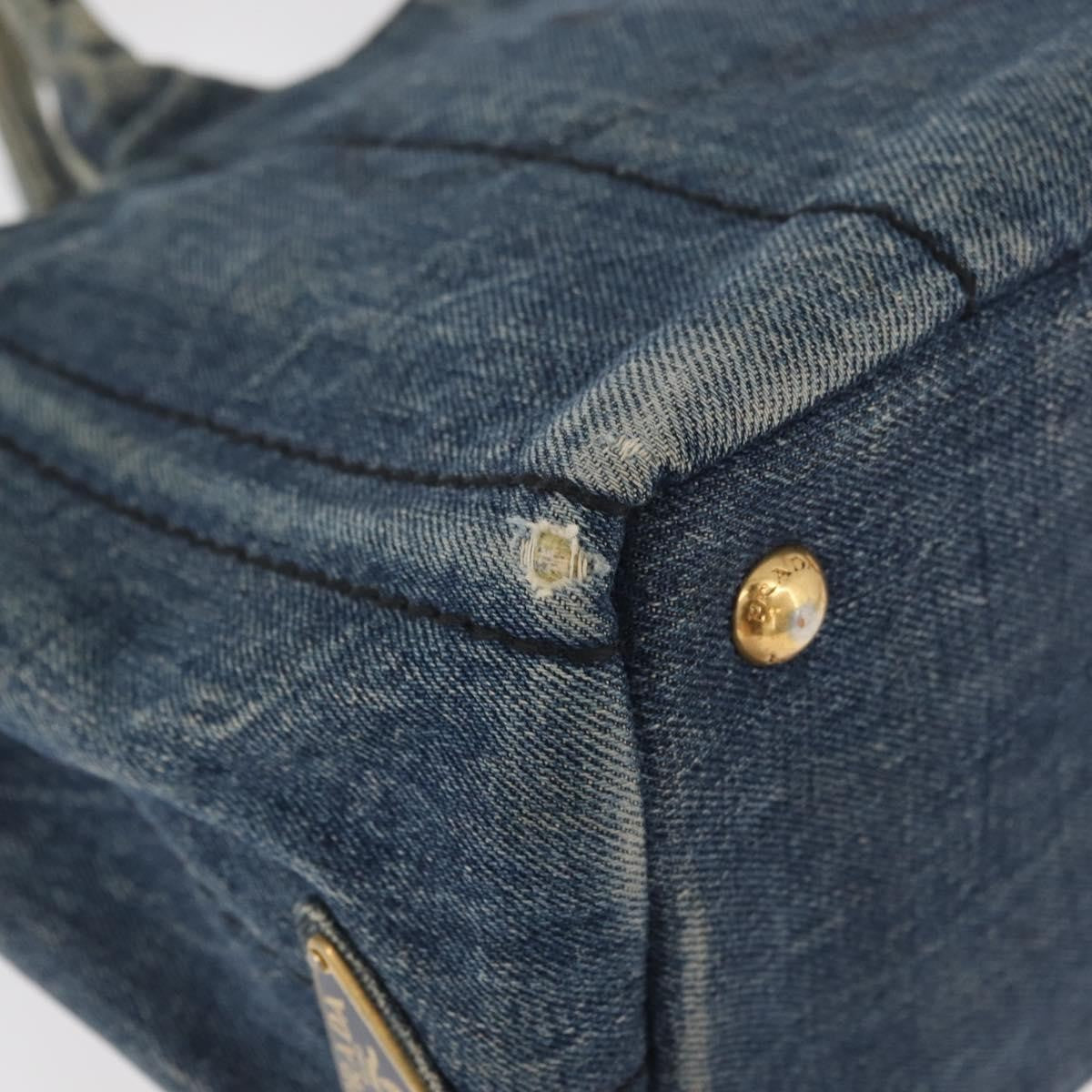 Prada PRADA Canapa PM Hand Bag Denim Blue Gold Authentic bs34435