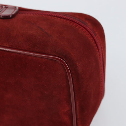 Gucci GUCCI Horsebit Vanity Bag Hand Bag Suede Red Gold 032 1705 0141 Authentic yk19984