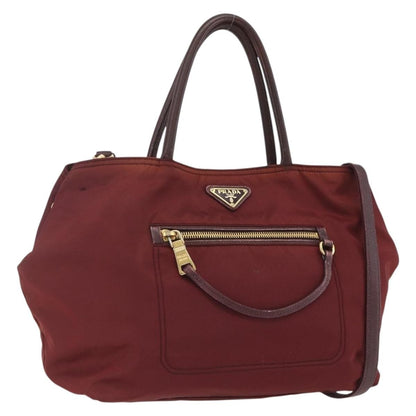 Prada PRADA Hand Bag Nylon 2way Bordeaux Gold Authentic 163074