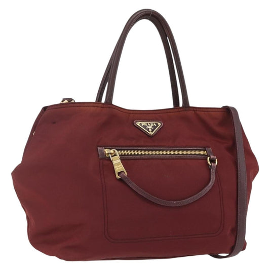 Prada PRADA Hand Bag Nylon 2way Bordeaux Gold Authentic 163074