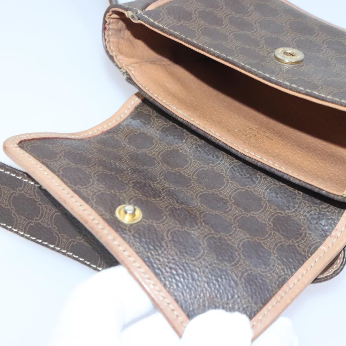 Celine CELINE Macadam Canvas Waist bag PVC Leather Brown Gold Authentic yk15121