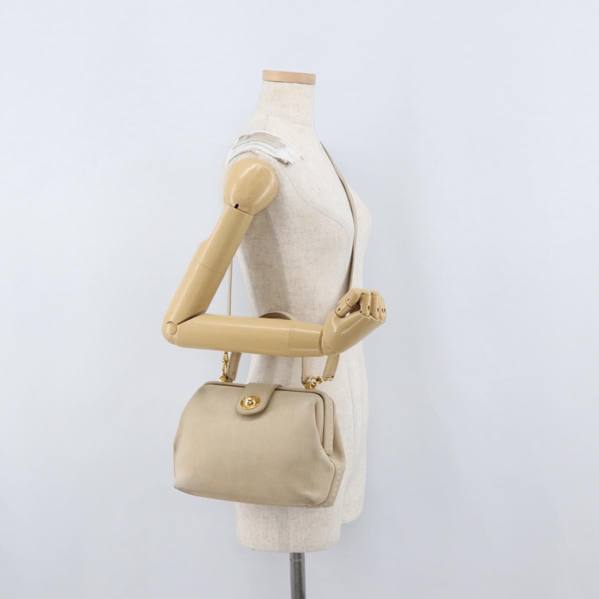 Celine CELINE Hand Bag Leather 2way Beige Gold Authentic 166991