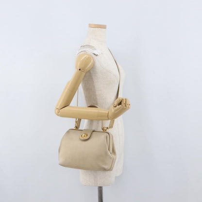 Celine CELINE Hand Bag Leather 2way Beige Gold Authentic 166991