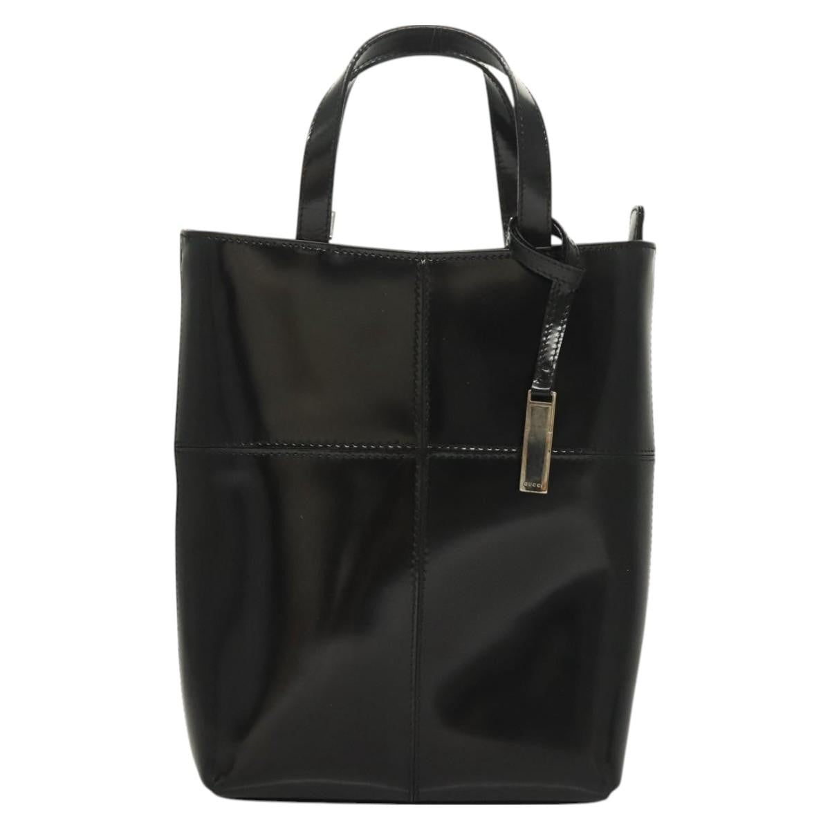 Gucci GUCCI Hand Bag Enamel 2way Black Gold 000 2113 0553 Authentic ti3137