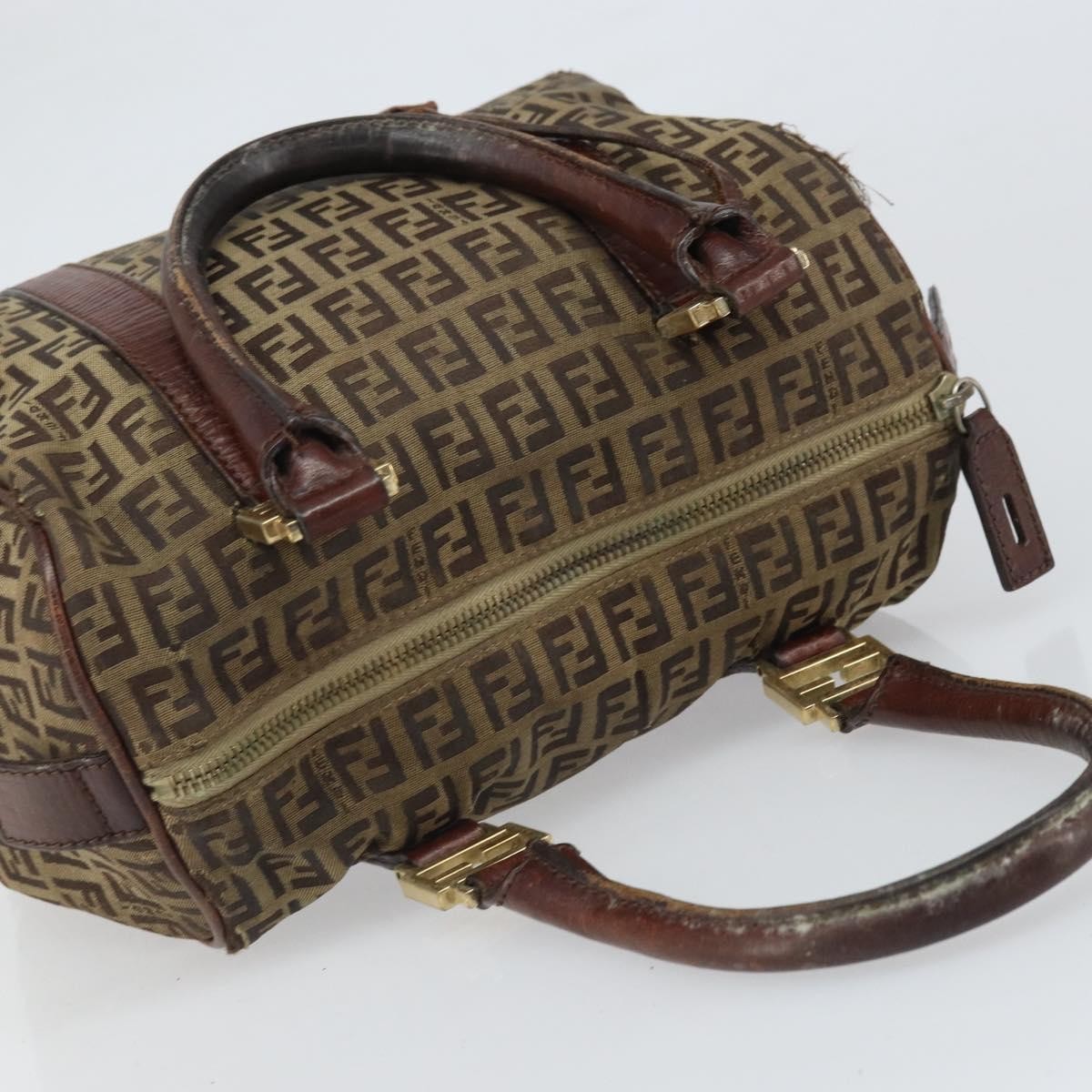 Fendi FENDI Zucchino Canvas Hand Bag Beige Gold Authentic ka2154