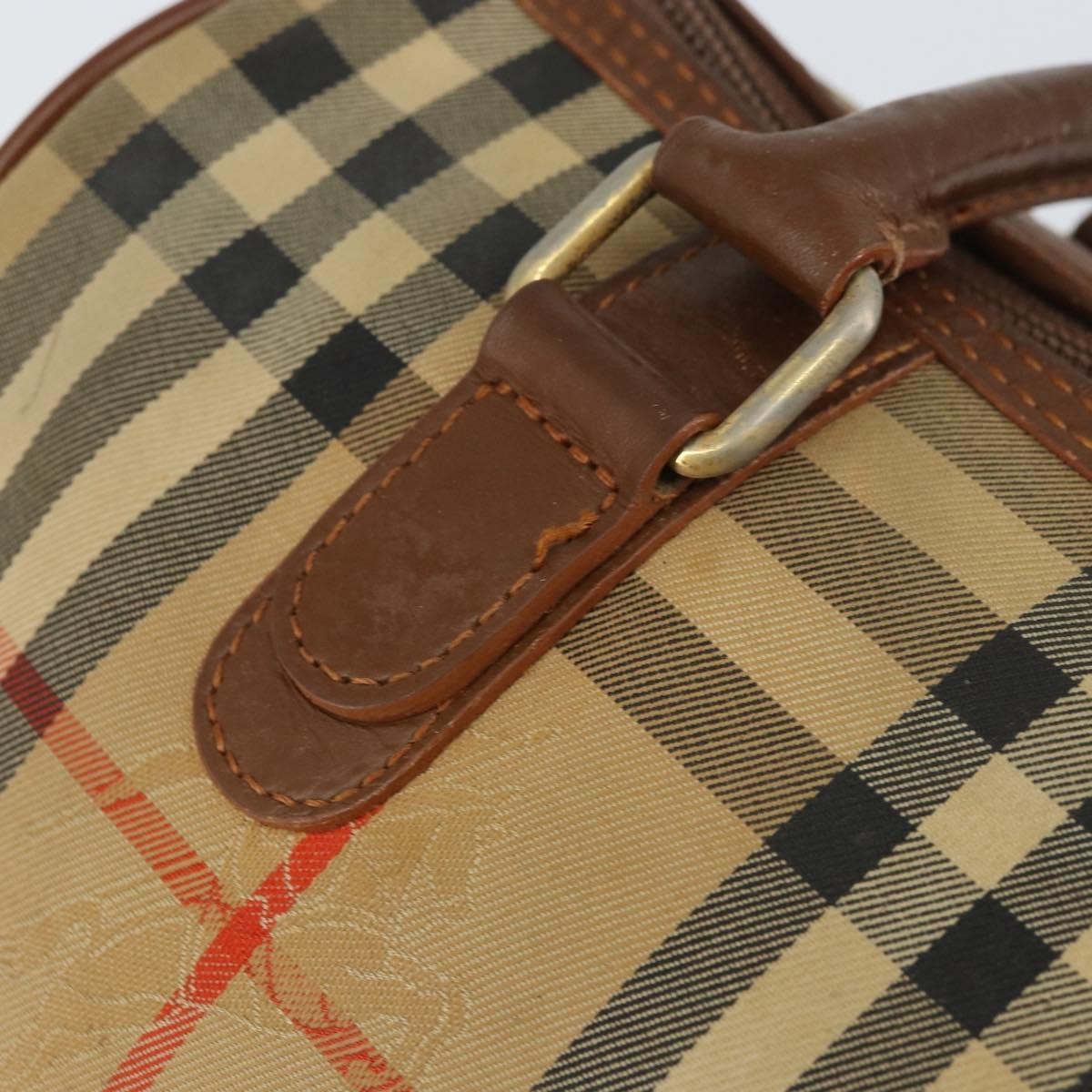 Burberrys Burberrys Nova Check Hand Bag Canvas Leather Beige Gold Authentic mr1638
