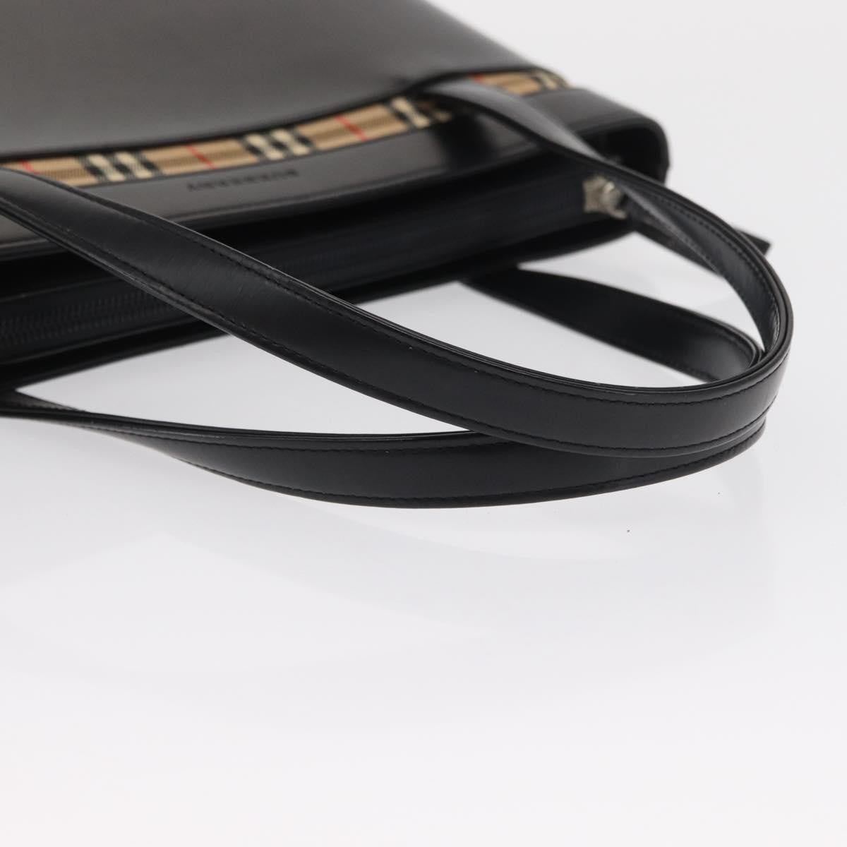 Burberry BURBERRY Nova Check Hand Bag Leather Black Silver Authentic SW1869