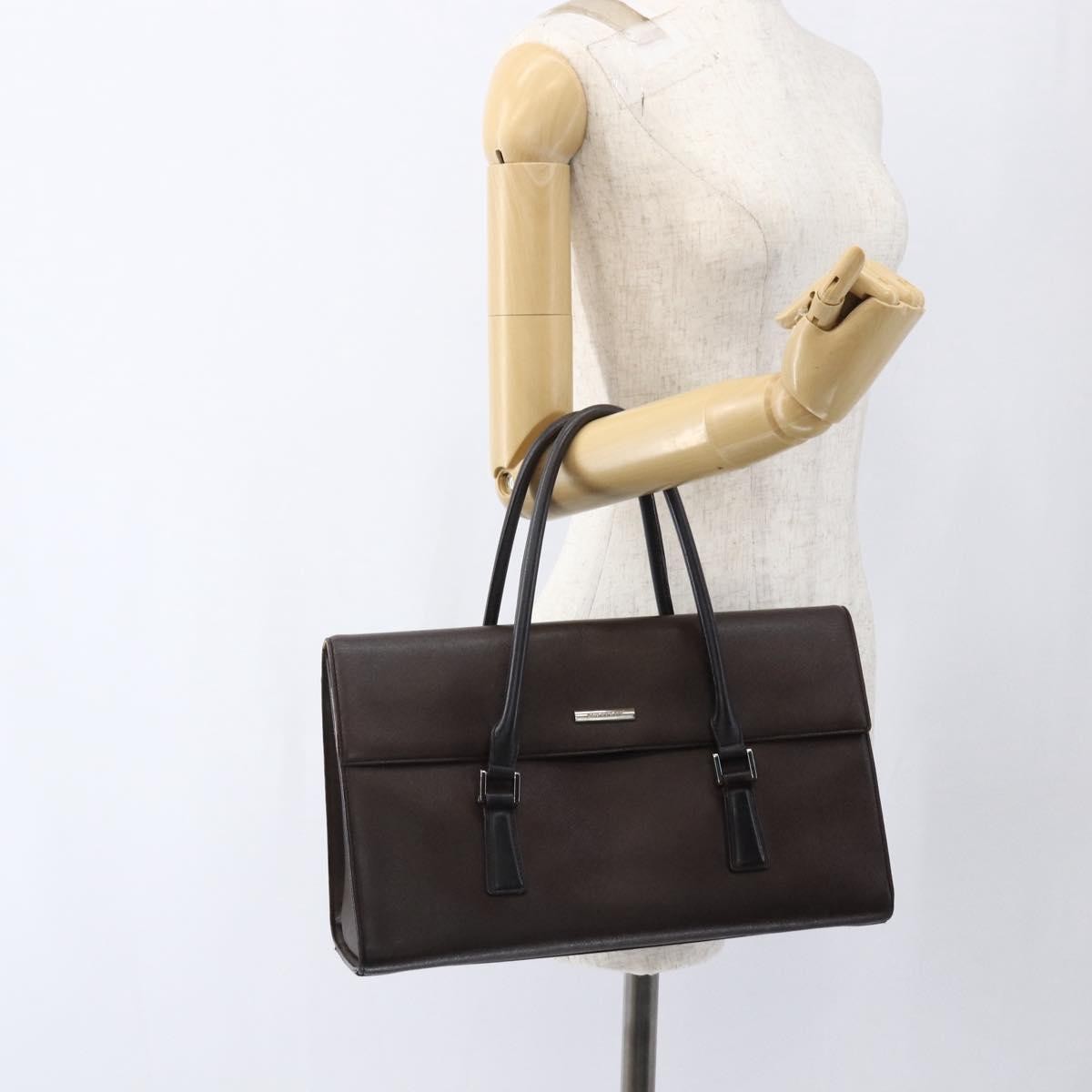 Burberry BURBERRY Hand Bag Leather Brown Silver Authentic BA10747