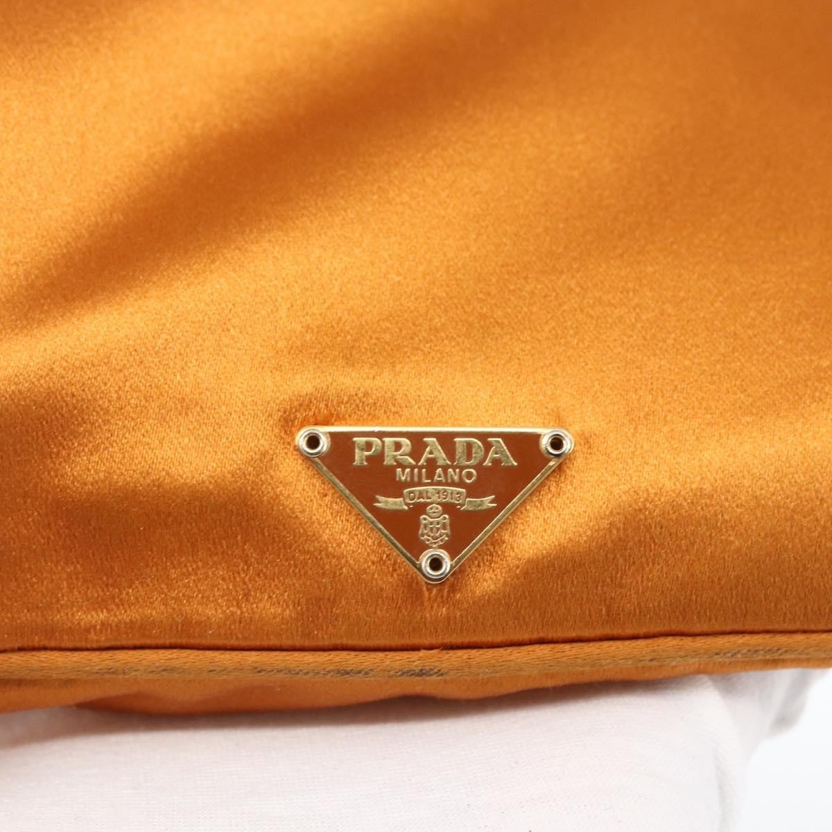 Prada PRADA Accessory Pouch Satin Orange Gold Authentic 161612 Bag