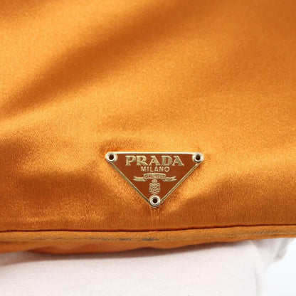 Prada PRADA Accessory Pouch Satin Orange Gold Authentic 161612 Bag