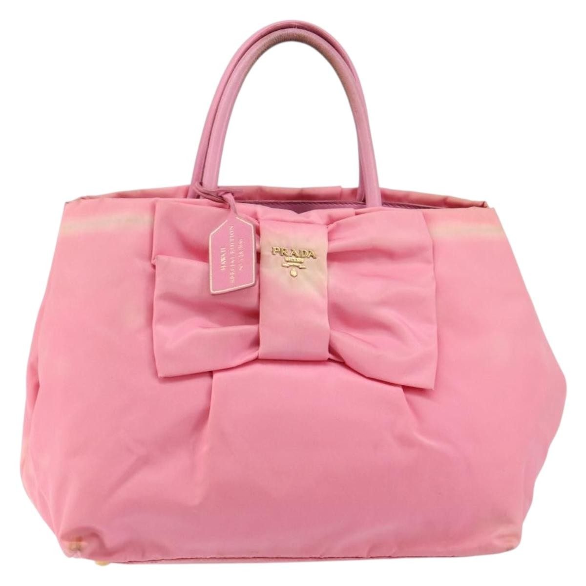 Prada PRADA Hand Bag Nylon Pink Gold Authentic 146881