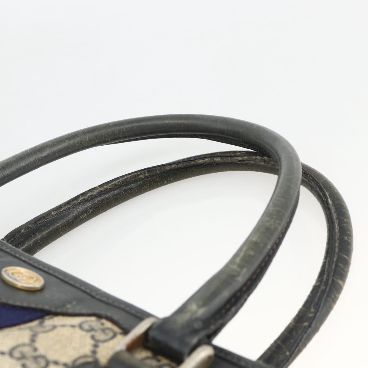 Gucci GUCCI GG Supreme Sherry Line Hand Bag PVC Navy Gold 010 378 Authentic BAZ548