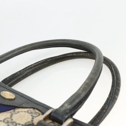 Gucci GUCCI GG Supreme Sherry Line Hand Bag PVC Navy Gold 010 378 Authentic BAZ548