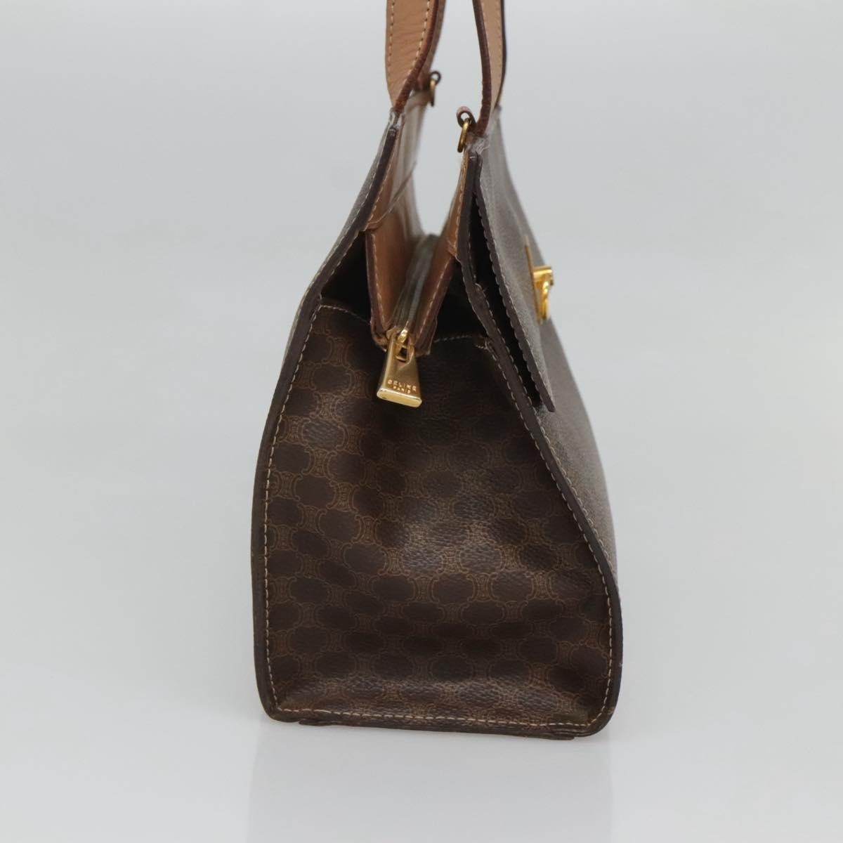 Celine CELINE Macadam Canvas Hand Bag PVC Leather 2way Brown Gold Authentic 123320