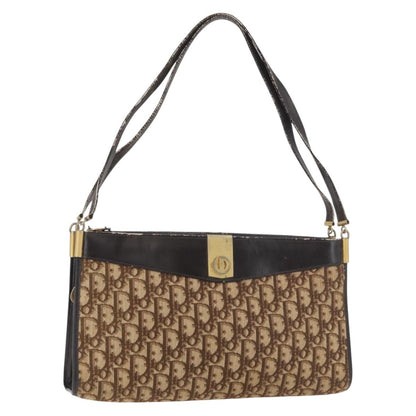 Dior Christian Dior Trotter Canvas Shoulder Bag Brown Gold Authentic 178153