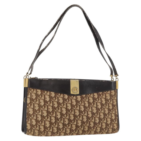 Dior Christian Dior Trotter Canvas Shoulder Bag Brown Gold Authentic 178153