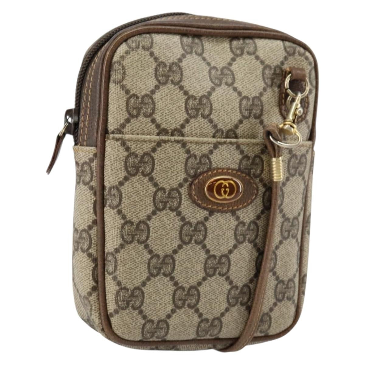 Gucci GUCCI GG Supreme Shoulder Bag PVC Beige Gold Authentic BA6562