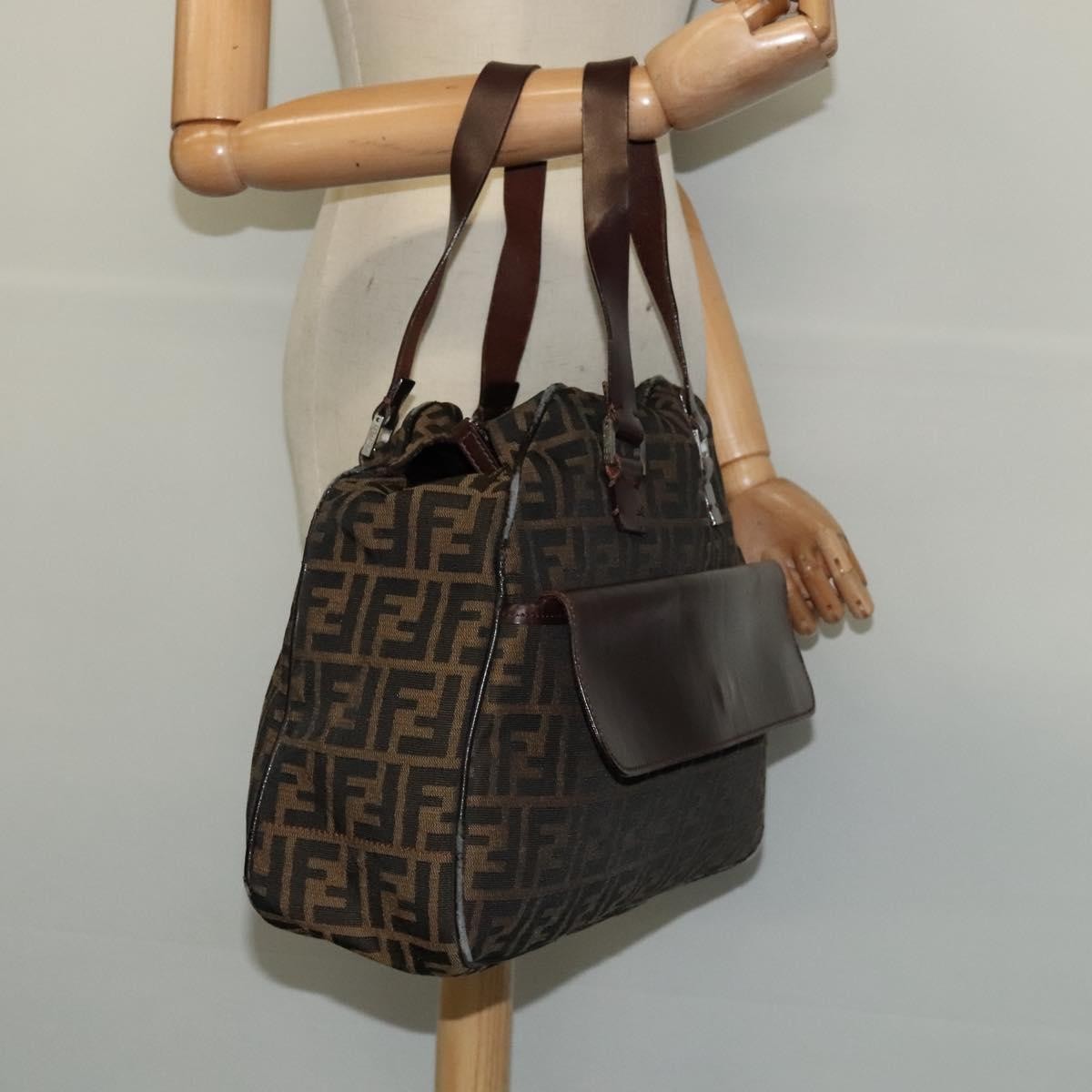 Fendi FENDI Zucca Canvas Hand Bag Black Brown Authentic ar13658