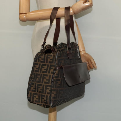 Fendi FENDI Zucca Canvas Hand Bag Black Brown Authentic ar13658