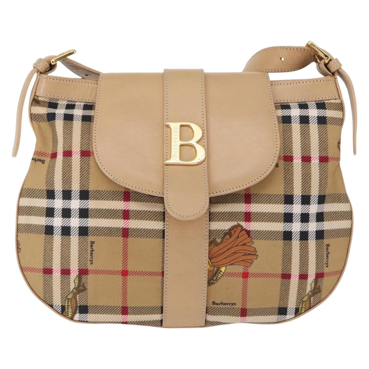 Burberrys Burberrys Nova Check Shoulder Bag Nylon Beige Gold Authentic 153830