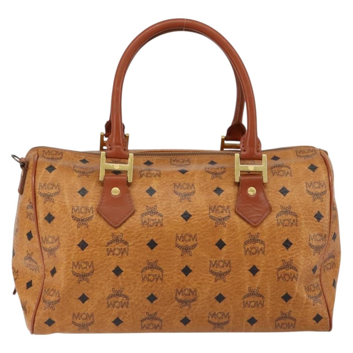 MCM MCM Logogram Vicetos Boston Bag PVC Leather Brown Gold Authentic gh1074