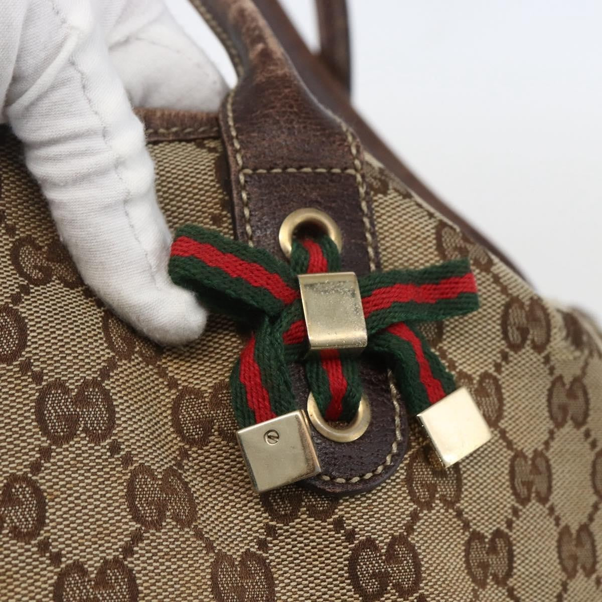 Gucci GUCCI GG Canvas Web Sherry Line Tote Bag Beige Red 163805 Authentic 160574