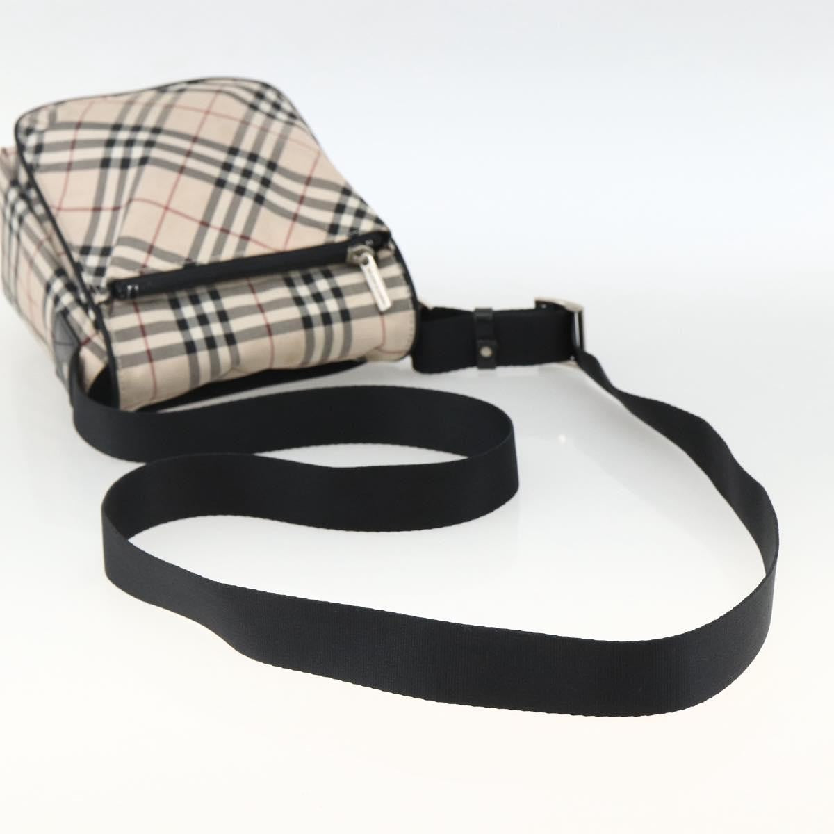 Burberry BURBERRY Nova Check Blue Label Shoulder Bag Nylon Beige Silver Authentic 173694