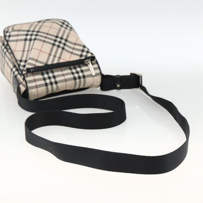 Burberry BURBERRY Nova Check Blue Label Shoulder Bag Nylon Beige Silver Authentic 173694