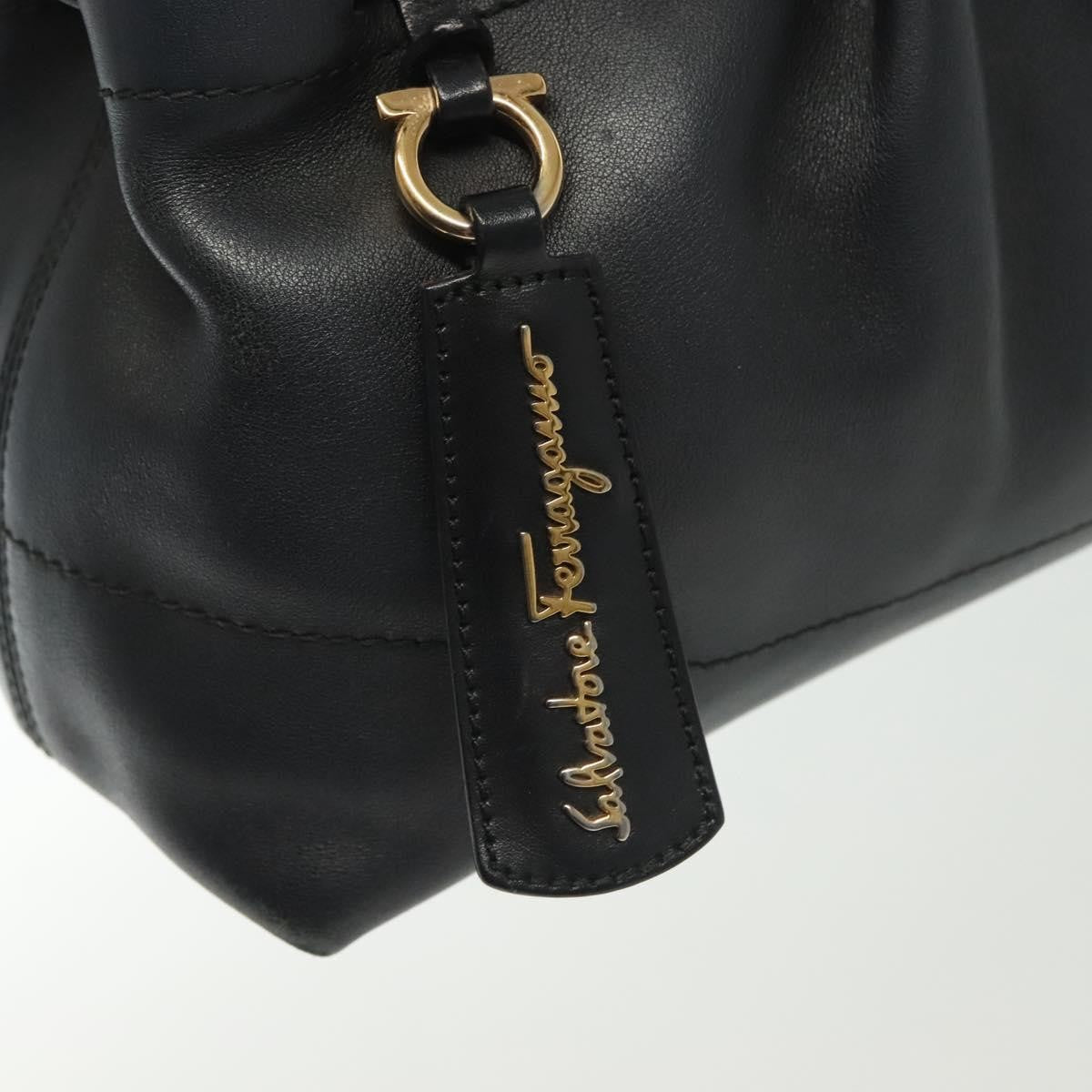 Salvatore Ferragamo Salvatore Ferragamo Gancini Hand Bag Leather 2way Navy Gold Authentic 141427