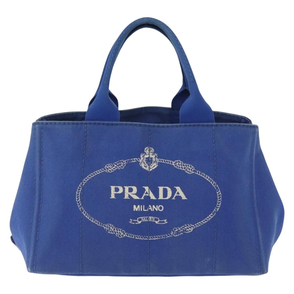 Prada PRADA Canapa MM Hand Bag Canvas Blue Gold Authentic 162140
