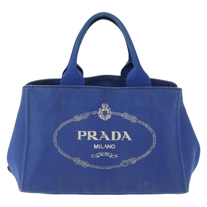 Prada PRADA Canapa MM Hand Bag Canvas Blue Gold Authentic 162140