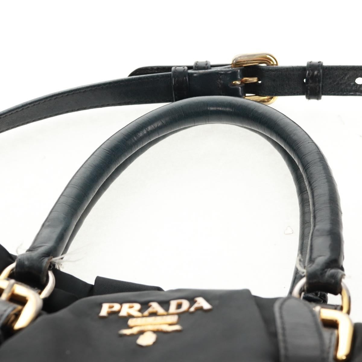 Prada PRADA Hand Bag Nylon 2way Black Gold Authentic 160520