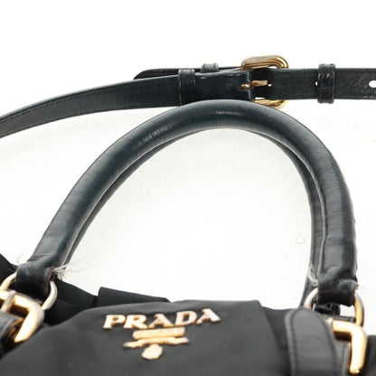 Prada PRADA Hand Bag Nylon 2way Black Gold Authentic 160520