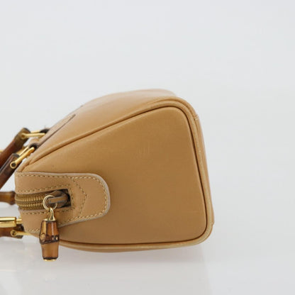 Gucci GUCCI Bamboo Hand Bag Leather 2way Beige Gold Authentic 181116